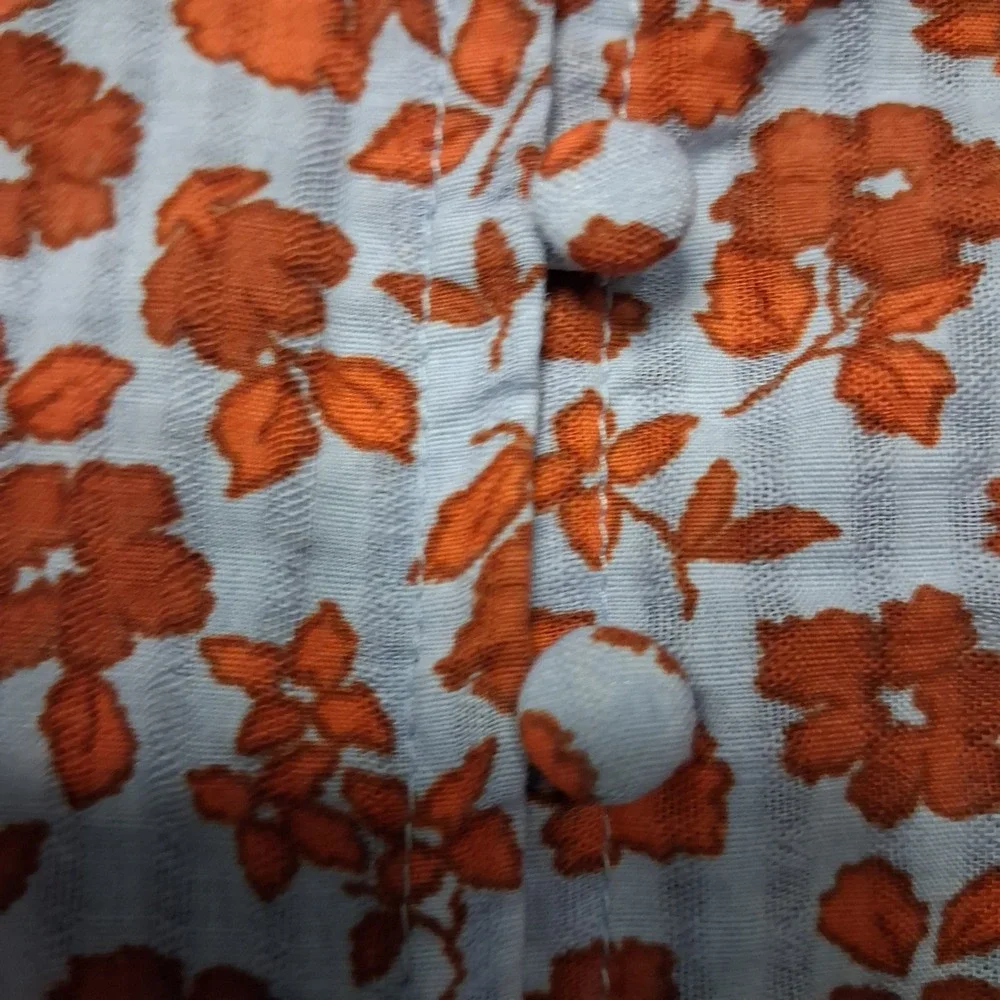 Madewell Floral Feminine Dainty Button-Front Puff Sleeve Top Blue Red Size 0